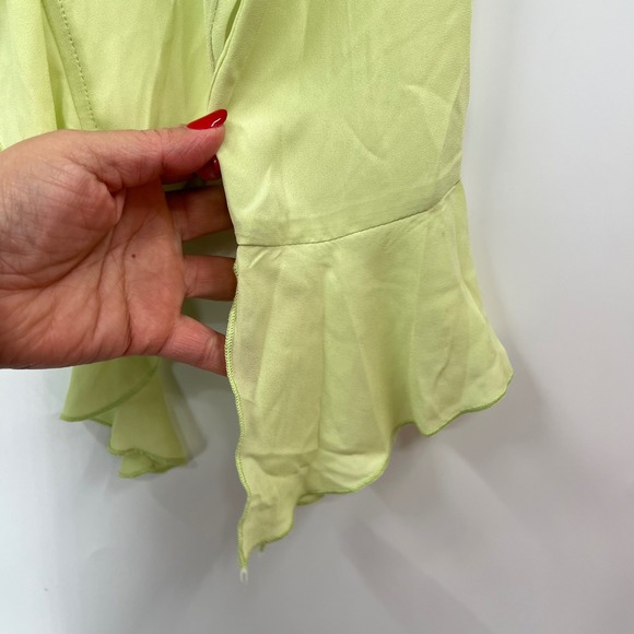 Princess Polly Lime Green Sheer Ruffle Wrap Long Sleeve Crop Top Size 4 - Picture 5 of 9